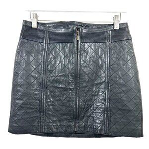 Lamarque Skirt Womens Size 6 Black Leather Mini Quilted Pattern Zipper Front